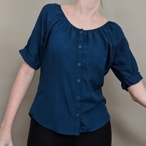 Express Blue Button Up Blouse